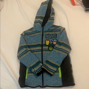 Marvel Kids Puffer Jacket - Blue with Green and Black Stripes